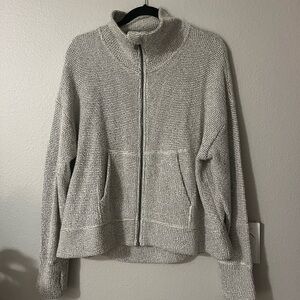 Sweaty Betty Light Heather Gray Knit Zip Jacket
